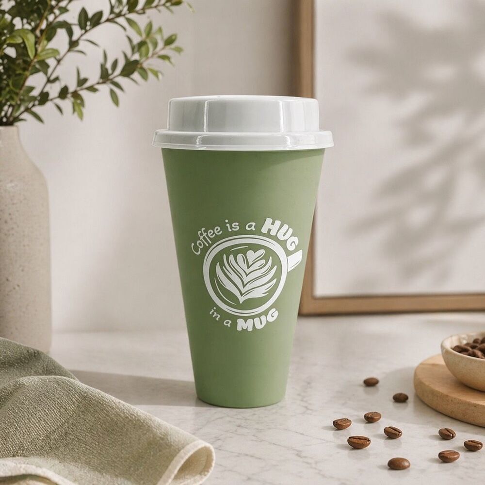 Sage Green Reusable Tumbler Mug “Coffee Is a Hug in a Mug” BPA Free Hot Cold